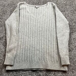 GAP Women Knit Ribbed V Neck Pullover Long Sleeve Sweater Light Gray Size‎ S